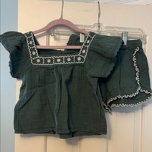 Old Navy Kids Dark Green Embroidered Blouse and Shorts